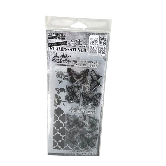 Tim Holtz THMM144 Butterfly Stamp Stencil Set New Mixed Media Craft - Picture 1 of 9